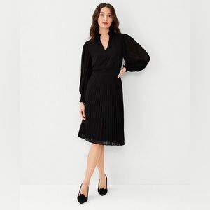 NWT Ann Taylor Ruffle Pleated Flare Dress - Black Size 16